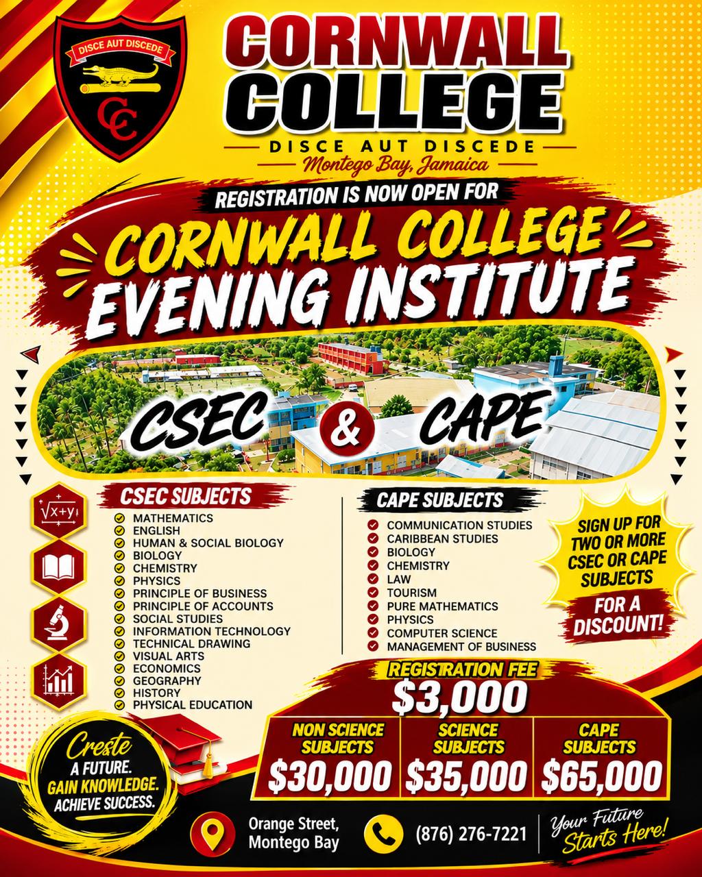 Cornwall College Evening Institute registration promotion